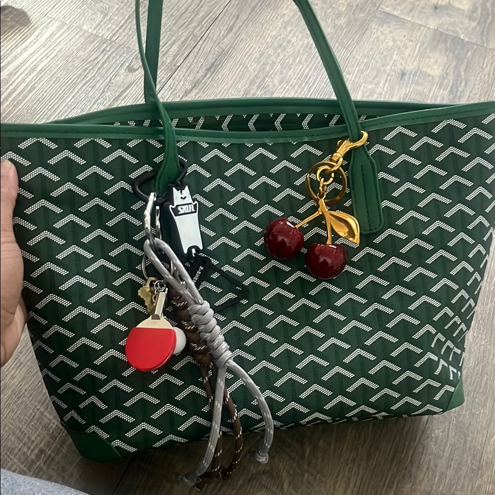Rich Green Quilted Tote Bag with Colorful Charms